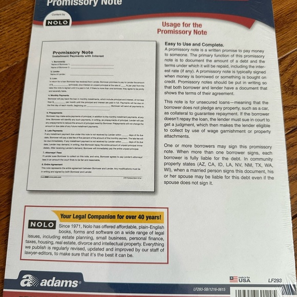 Adams Promissory Note Form— nip - Picture 3 of 4